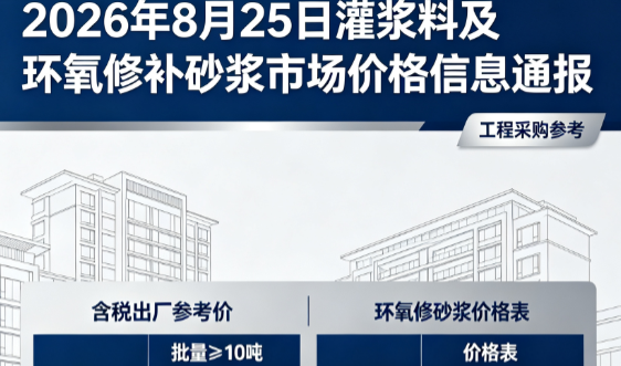 岱山2026年8月25日灌浆料及环氧修补砂浆市场价格信息通报